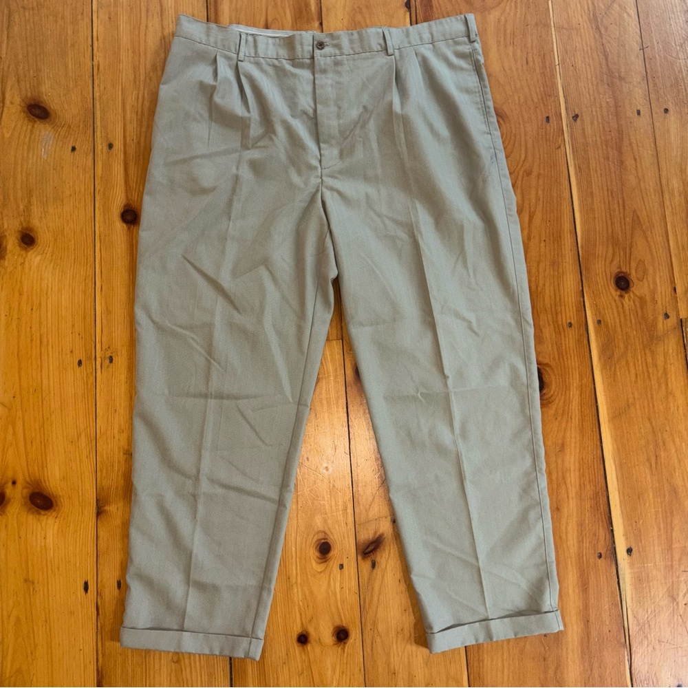 Caribbean Joe Khaki Pants Mens 48x32 Pleated Beige Trousers